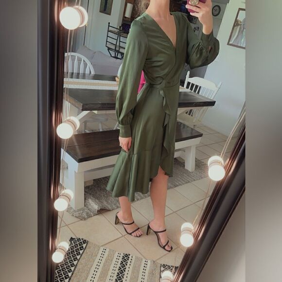 The Drop X Jacey Duprie Green Satin Wrap Style Maxi Dress - Picture 2 of 10